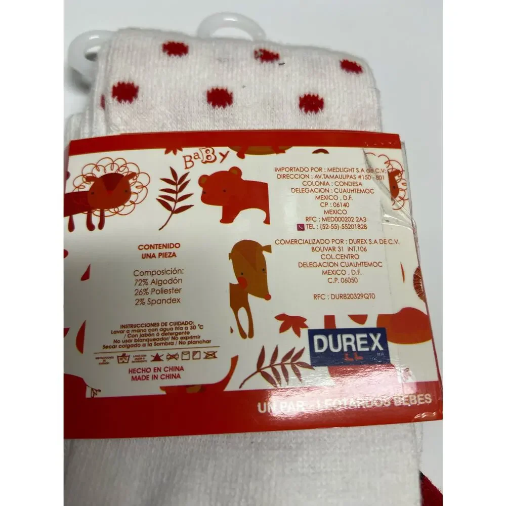 Durex Girls‎ Tights Size 0-6 Mo Red White Black Ladybug Print Polka Dot Feet NEW